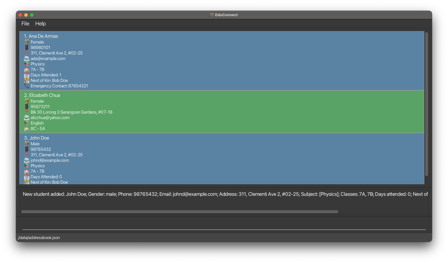 result for addAppt command example